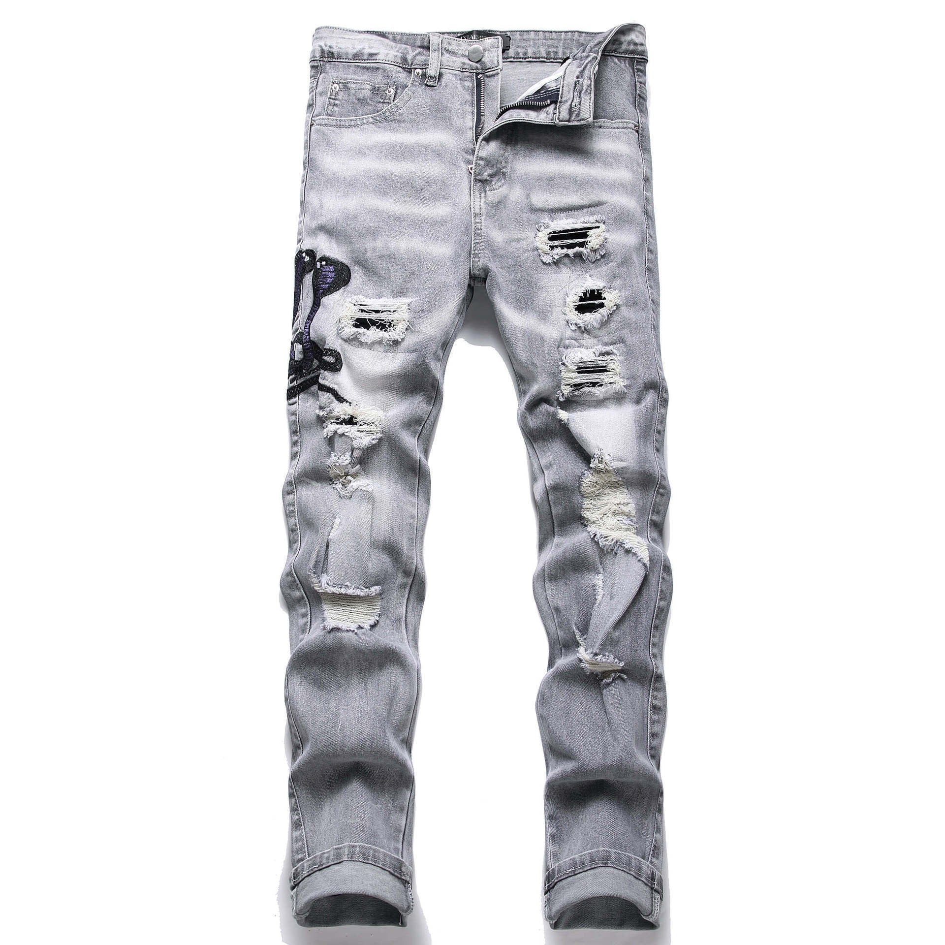 "Why" Ripped Embroidered Jeans