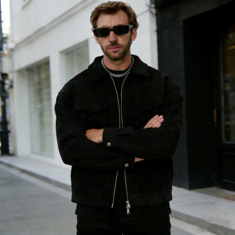 "You outside" Suede Lapel Jacket