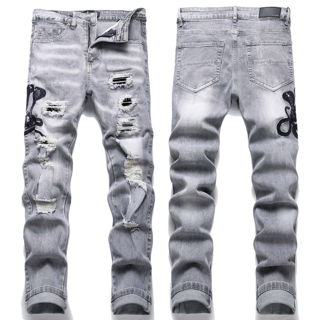 Distressed Slim-Fit Street Denim Jeans