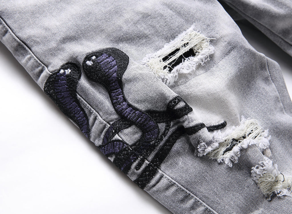 Distressed Slim-Fit Street Denim Jeans