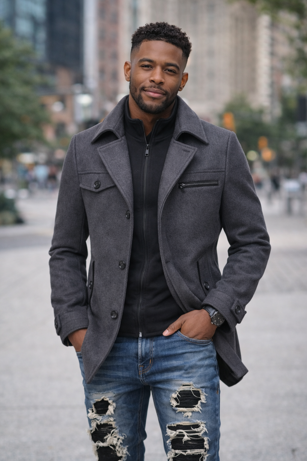Men's Tailored Wool-Blend Overcoat
