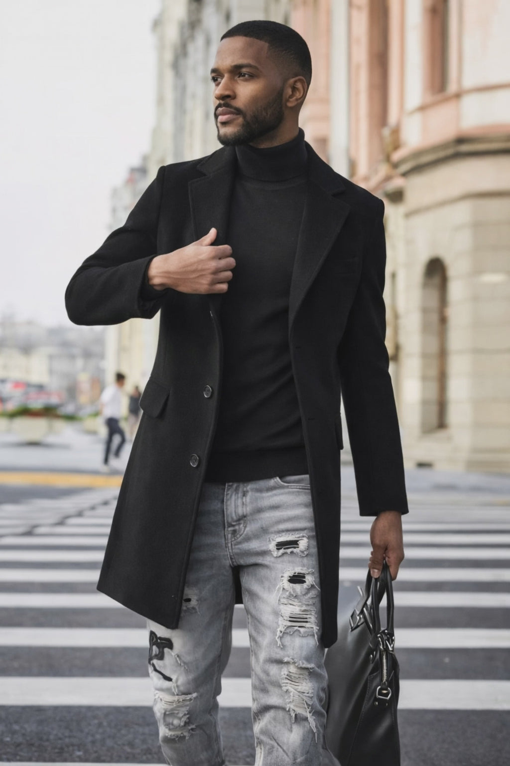 "Executive Tailored Overcoat in Black – FrontRowStreet"